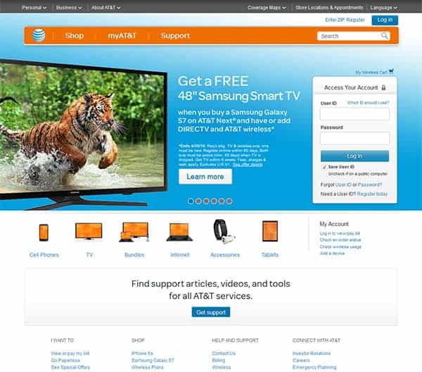 Screenshot of the ATT website Screenshot of the ATT website